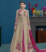 Beige embroidered silk salwar with dupatta