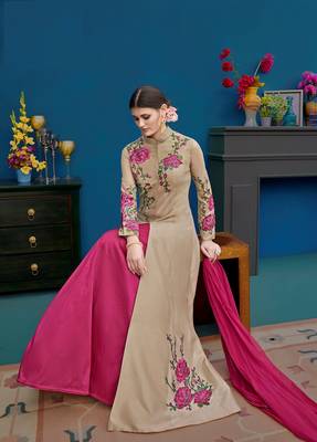 Beige embroidered silk salwar with dupatta 2