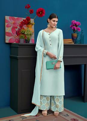 Light-sky-blue embroidered silk salwar with dupatta 1