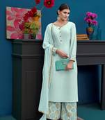 Light-sky-blue embroidered silk salwar with dupatta
