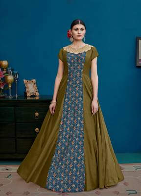 Mehendi floral print silk salwar with dupatta 1