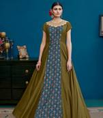 Mehendi floral print silk salwar with dupatta