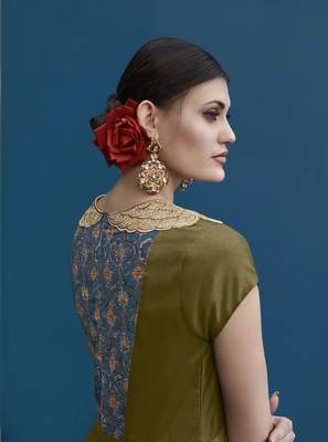 Mehendi floral print silk salwar with dupatta 3