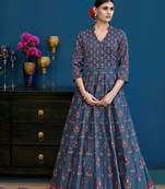 Blue floral print silk salwar with dupatta