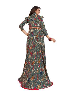 Grey printed rayon long kurti 2