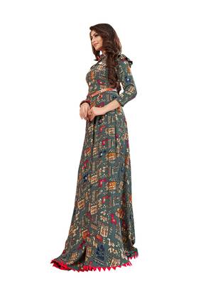 Grey printed rayon long kurti 3
