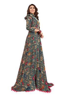 Grey printed rayon long kurti 4