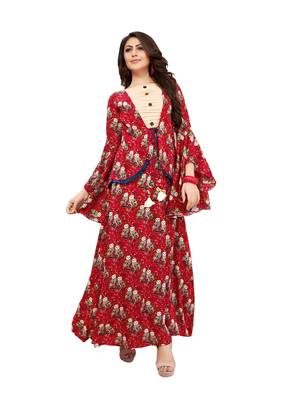 Red printed rayon kurti 1