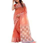 Orange printed satin saree with blouse