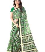 Green printed satin saree with blouse
