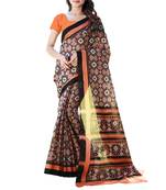 Orange printed satin saree with blouse