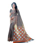 Grey printed satin saree with blouse