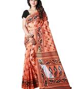 Light peach printed satin saree with blouse