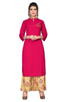 Pink embroidered rayon kurta sets 1