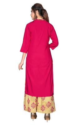 Pink embroidered rayon kurta sets 2