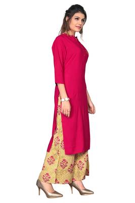 Pink embroidered rayon kurta sets 3