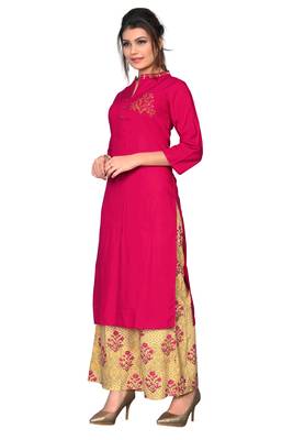 Pink embroidered rayon kurta sets 4