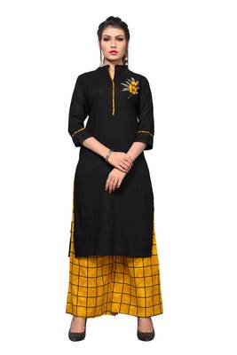 Black embroidered rayon kurta sets 1