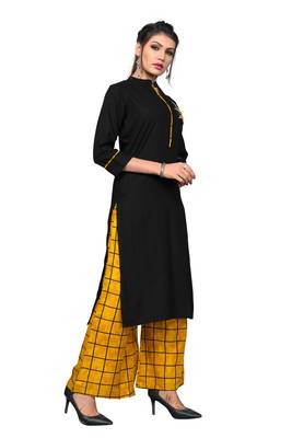Black embroidered rayon kurta sets 3