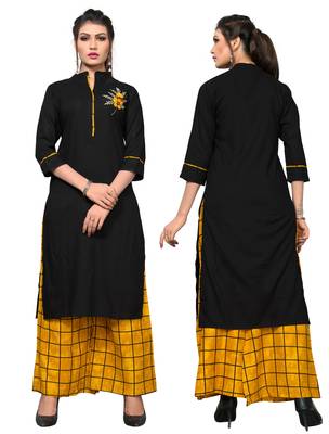 Black embroidered rayon kurta sets 5
