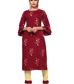 Maroon printed rayon kurta sets