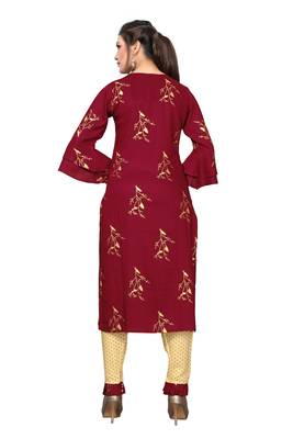 Maroon printed rayon kurta sets 2