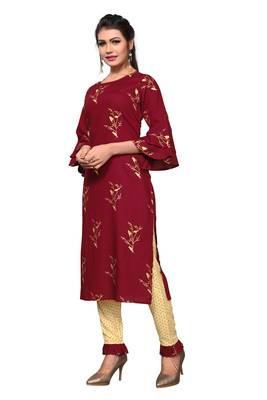 Maroon printed rayon kurta sets 3