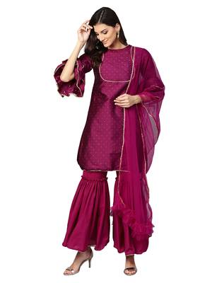 Pink Art Silk Self Design Kurta With Sharara And Dupatta 1