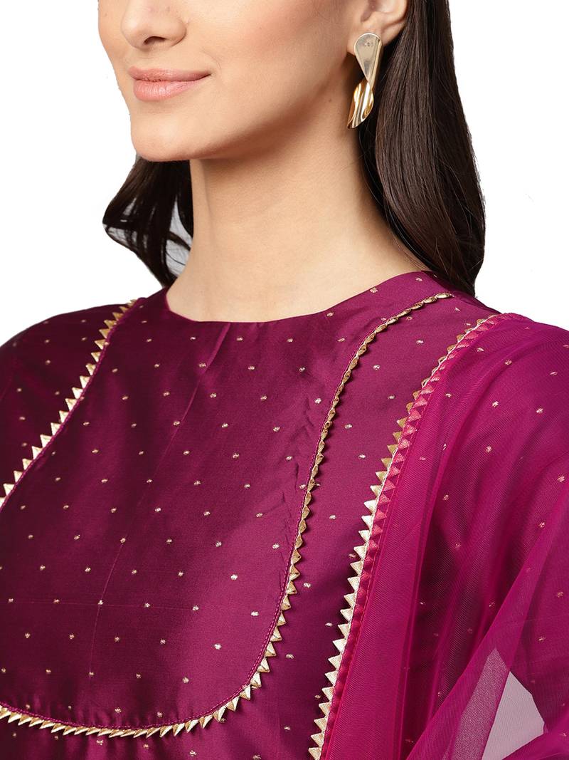 Pink Art Silk Self Design Kurta With Sharara And Dupatta