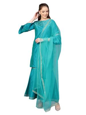 Blue Cotton Solid Kurta With Sharara And Dupatta 1
