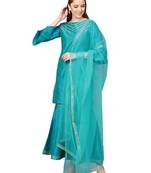Blue Cotton Solid Kurta With Sharara And Dupatta
