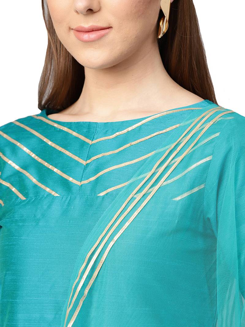 Blue Cotton Solid Kurta With Sharara And Dupatta