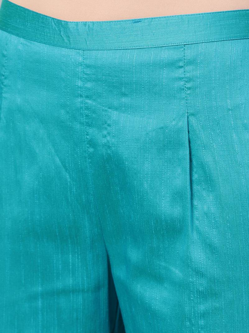 Blue Cotton Solid Kurta With Sharara And Dupatta