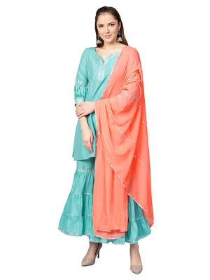 Sky Blue Chanderi Solid Kurta With Sharara And Dupatta 1
