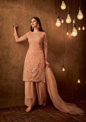 Apricot embroidered net salwar with dupatta 1