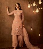 Apricot embroidered net salwar with dupatta