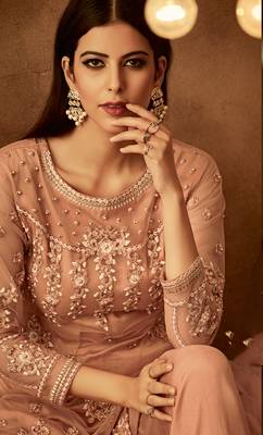 Apricot embroidered net salwar with dupatta 2