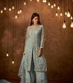 Teal embroidered net salwar with dupatta