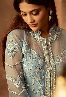 Teal embroidered net salwar with dupatta 2