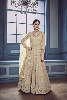 Beige embroidered faux georgette salwar with dupatta 1