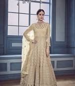 Beige embroidered faux georgette salwar with dupatta