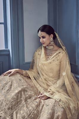 Beige embroidered faux georgette salwar with dupatta 2