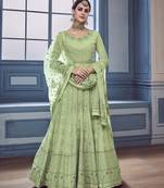 Light-parrot-green embroidered faux georgette salwar with dupatta