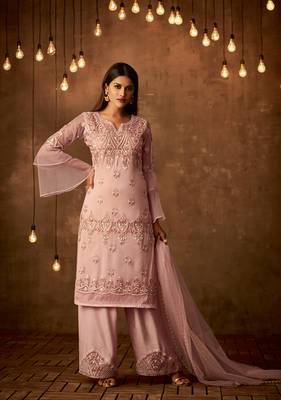 Pink embroidered net salwar with dupatta 1