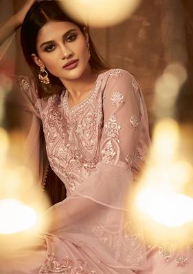 Pink embroidered net salwar with dupatta 2