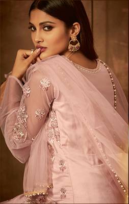 Pink embroidered net salwar with dupatta 3