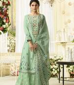 Light-Green Embroidered Silk Salwar With Dupatta