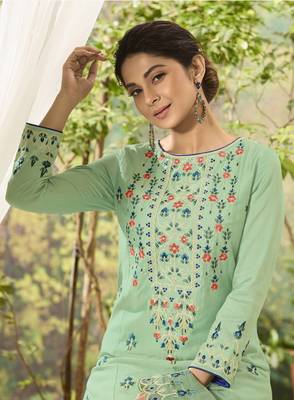 Light-Green Embroidered Silk Salwar With Dupatta 2