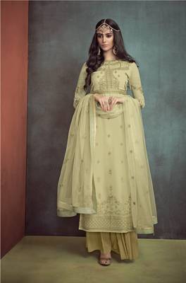 Light-parrot-green embroidered georgette salwar with dupatta 1