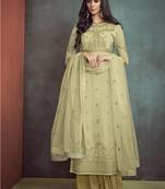 Light-parrot-green embroidered georgette salwar with dupatta